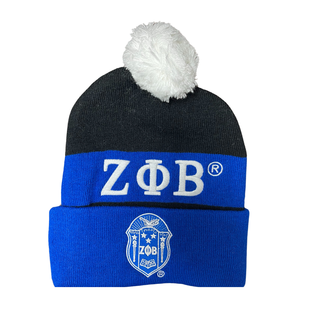 Zeta Phi Beta Embroidered Knit Beanie Cap Black – D9 Greeks display picture 1