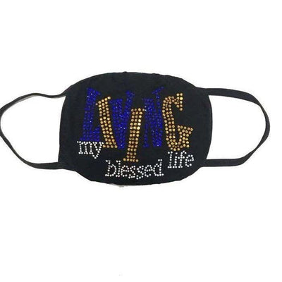Living My Blessed Life Rhinestone Gold Mask - Face Mask - D9 Greeks