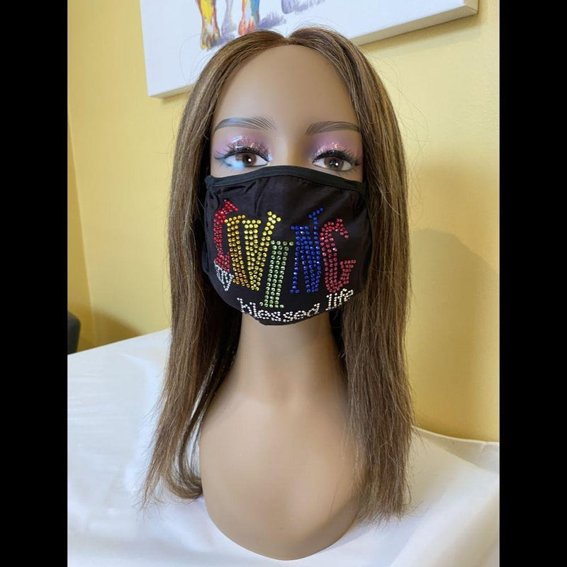 Multicolored rhinestone Bling Mask - Living My Blessed Life - D9 Greeks