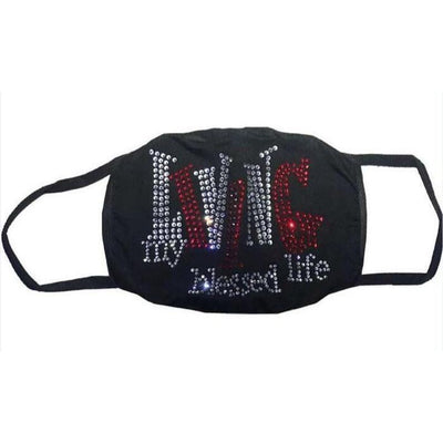 Living My Blessed Life Rhinestone Red Face Mask - Filtered - D9 Greeks
