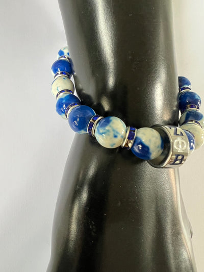 Zeta Phi Beta ZPB Blue & White Sodalite Beads Elastic Bracelet