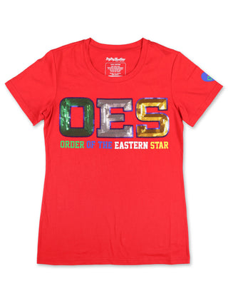 OES Eastern Star Sequin Patch Tee Red