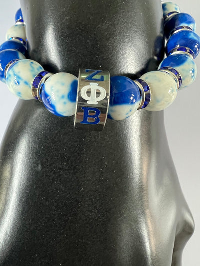 Zeta Phi Beta ZPB Blue & White Sodalite Beads Elastic Bracelet