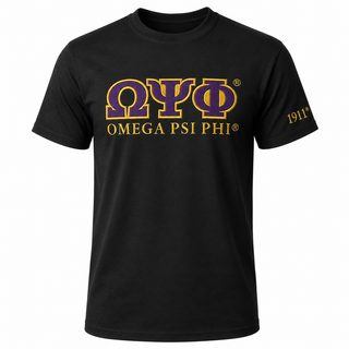 Omega Psi Phi Luxury Embroidered Tee Shirt Black