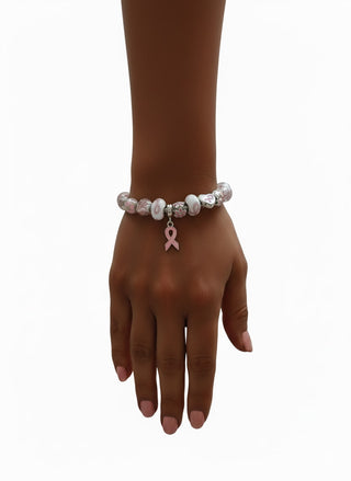 Breast Cancer Awareness Bling Ribbon Charm Bracelet