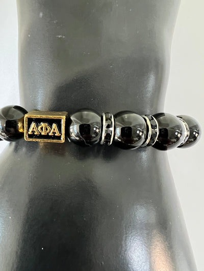 Alpha Phi Alpha APA Natural Stone Beaded Bracelet Black