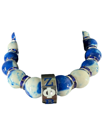 Zeta Phi Beta ZPB Blue & White Sodalite Beads Elastic Bracelet