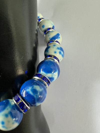 Zeta Phi Beta ZPB Blue & White Sodalite Beads Elastic Bracelet