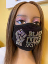 Black Lives Matter Mask with Fist AB Color Crystals Front Logo