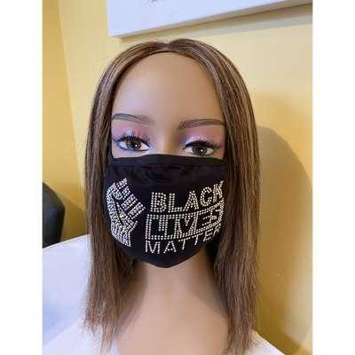 Black Lives Matter Mask with Fist AB Color Crystals Front Logo