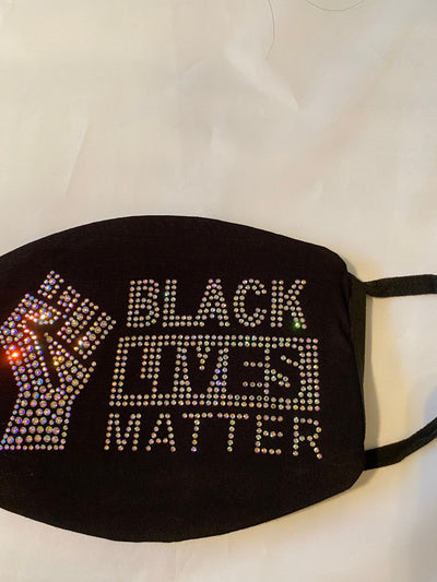 Black Lives Matter Mask with Fist AB Color Crystals Front Logo
