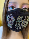 Black Lives Matter Mask with Fist AB Color Crystals Front Logo