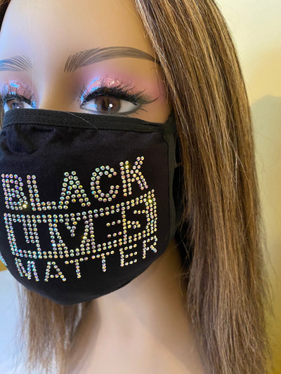 Black Lives Matter Mask with Fist AB Color Crystals Front Logo