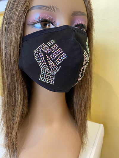 Black Lives Matter Mask with Fist Crystal Clear