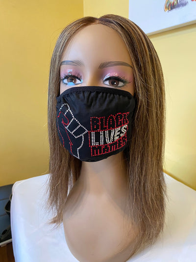 Black Lives Matter Red Rhinestone Bling Face Mask