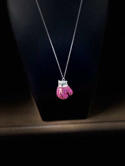 Breast Cancer Awareness FIGHT Bling Boxing Glove Necklace