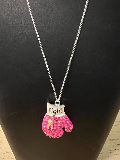 Breast Cancer Awareness FIGHT Bling Boxing Glove Necklace