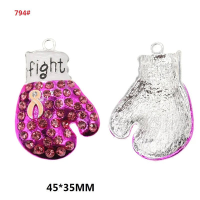 Breast Cancer Awareness FIGHT Bling Boxing Glove Necklace