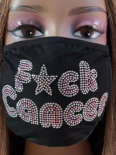 Breast Cancer Awareness F*ck Cancer Bling Face Mask Rhinestone