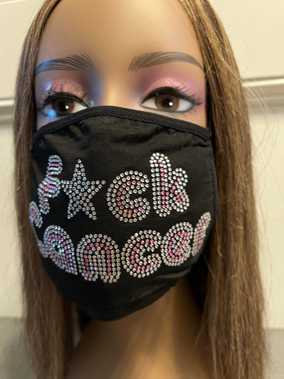 Breast Cancer Awareness F*ck Cancer Bling Face Mask Rhinestone