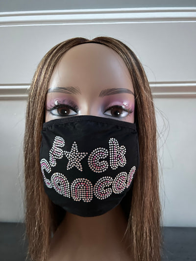 Breast Cancer Awareness F*ck Cancer Bling Face Mask Rhinestone