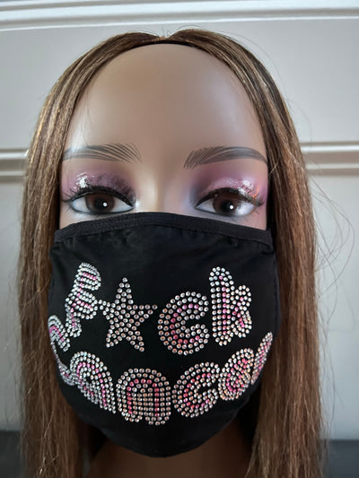 Breast Cancer Awareness F*ck Cancer Bling Face Mask Rhinestone