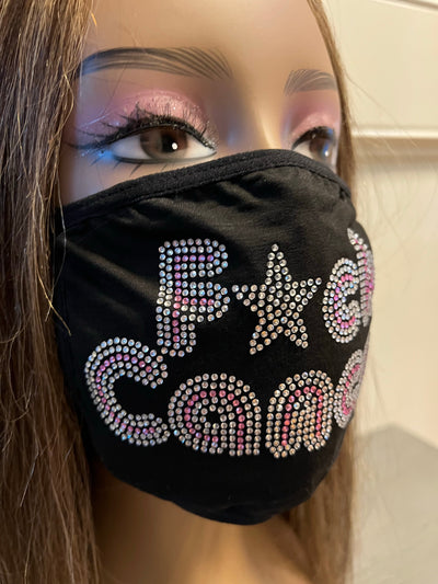 Breast Cancer Awareness F*ck Cancer Bling Face Mask Rhinestone