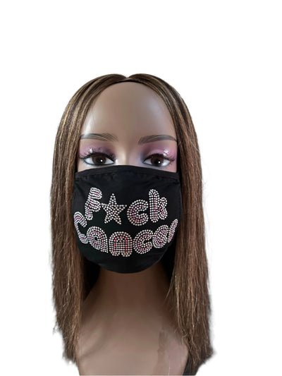 Breast Cancer Awareness F*ck Cancer Bling Face Mask Rhinestone