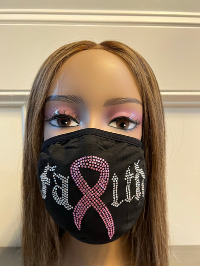 Breast Cancer Awareness Pink Ribbon Bling Face Mask Rhinestone