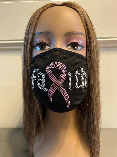 Breast Cancer Awareness Pink Ribbon Bling Face Mask Rhinestone