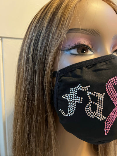 Breast Cancer Awareness Pink Ribbon Bling Face Mask Rhinestone