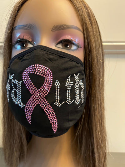 Breast Cancer Awareness Pink Ribbon Bling Face Mask Rhinestone
