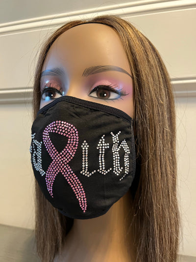 Breast Cancer Awareness Pink Ribbon Bling Face Mask Rhinestone