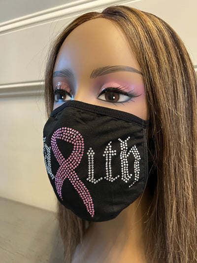 Breast Cancer Awareness Pink Ribbon Bling Face Mask Rhinestone