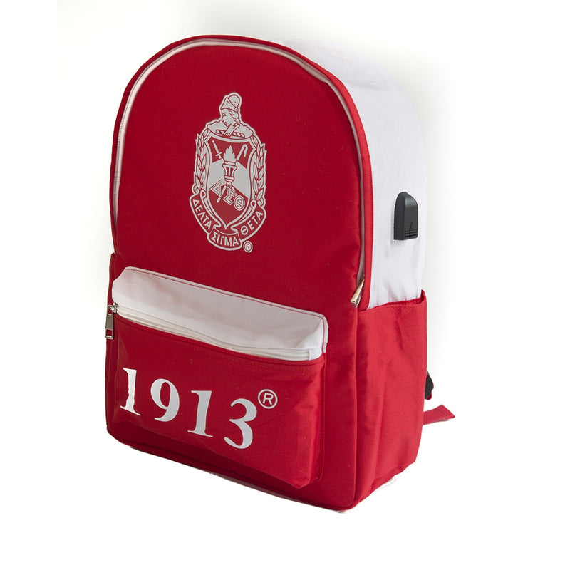 Delta Sigma Theta USB Port Backpack Red