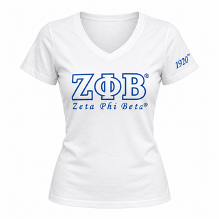 Zeta Phi Beta ΖΦΒ Luxury Embroidered T-Shirt With 1920 Sleeve White