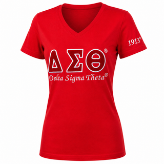 Delta Sigma Theta ΔΣΘ Luxury Embroidered T-Shirt With 1913 Sleeve Red
