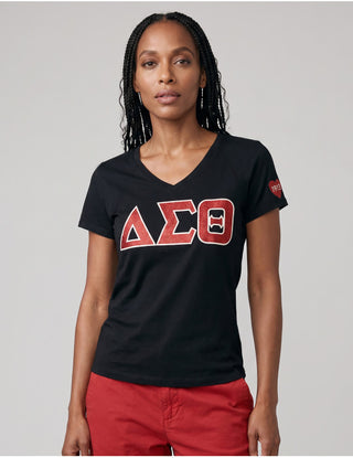 Delta Sigma Theta ΔΣΘ V Neck Glitter Tee Black