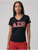 Delta Sigma Theta ΔΣΘ V Neck Glitter Tee Black
