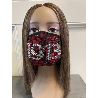 Delta Sigma Theta 1913 Full Rhinestone Bling Face Mask Red