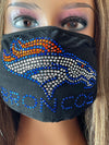 Denver Broncos Bling Rhinestone Face Mask Front Logo Blue Letters