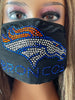 Denver Broncos Bling Rhinestone Face Mask Front Logo Blue Letters