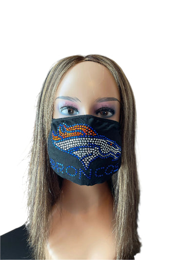Denver Broncos Bling Rhinestone Face Mask Front Logo Blue Letters
