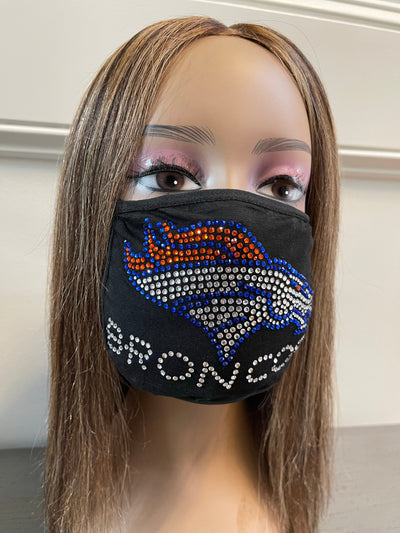 Denver Broncos Bling Rhinestone Face Mask Front Logo Clear Letters
