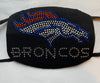 Denver Broncos Bling Rhinestone Face Mask Front Logo Clear Letters