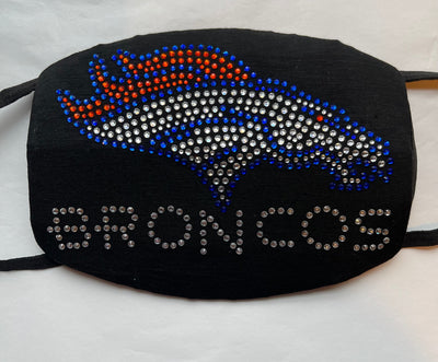 Denver Broncos Bling Rhinestone Face Mask Front Logo Clear Letters