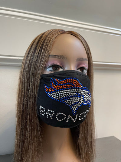 Denver Broncos Bling Rhinestone Face Mask Front Logo Clear Letters