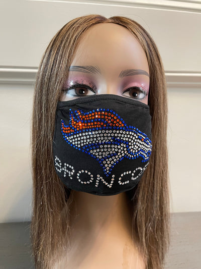 Denver Broncos Bling Rhinestone Face Mask Front Logo Clear Letters