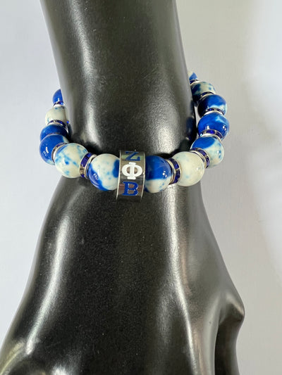 Zeta Phi Beta ZPB Blue & White Sodalite Beads Elastic Bracelet