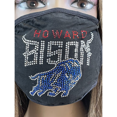 Howard University Bison Rhinestone Bling Rhinestone Face Mask